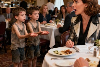 Two homeless twin boys walked up to a millionaire’s table and said, “Ma’am, could we have some of your leftover food?” The millionaire looked up and was stunned — the boys looked exactly like the two sons she had been searching for ever since they went missing…